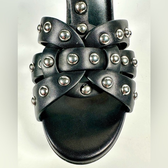 Yves Saint Laurent Black Leather Classic Tribute Studded T-strap Platform Sandal - Picture 13 of 16